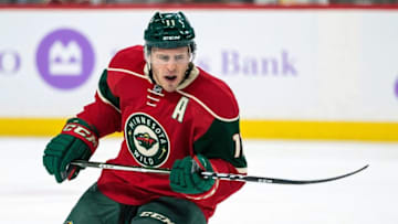 Nov 15, 2016; Saint Paul, MN, USA; Minnesota Wild forward Zach Parise (11) argues a penalty during the second period against the Calgary Flames at Xcel Energy Center. Mandatory Credit: Brace Hemmelgarn-USA TODAY Sports