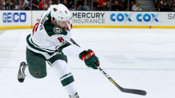 ANAHEIM, CA - DECEMBER 8: Ryan Murphy #6 of the Minnesota Wild releases a shot during the game against the Anaheim Ducks on December 8, 2017 at Honda Center in Anaheim, California. (Photo by Debora Robinson/NHLI via Getty Images)