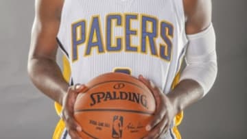 Sep 29, 2014; Indianapolis, IN, USA; Indiana Pacers guard/forward C.J. Miles (0) during media day at Bankers Life Fieldhouse. Mandatory Credit: Trevor Ruszkowski-USA TODAY Sports