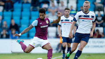 TELFORD, ENGLAND - JULY 12: Andre Green of Aston Villa scores the first goal of the game during the Pre-Season Friendly between AFC Telford United and Aston Villa at New Bucks Head Stadium on July 12, 2017 in Telford, England. (Photo by Malcolm Couzens/Getty Images)