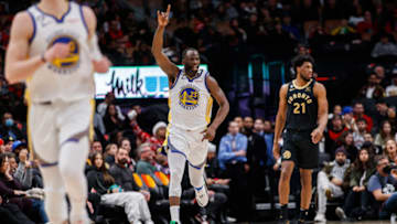 TORONTO, ON - DECEMBER 18: Draymond Green #23 of the Golden State Warriors reacts during the second half of their NBA game against the Toronto Raptors at Scotiabank Arena on December 18, 2022 in Toronto, Canada. NOTE TO USER: User expressly acknowledges and agrees that, by downloading and or using this photograph, User is consenting to the terms and conditions of the Getty Images License Agreement. (Photo by Cole Burston/Getty Images)