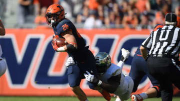 CHICAGO, IL - SEPTEMBER 15: Illinois Fighting Illini running back Mike Epstein (26) runs with the football in action during a game between the Illinois Fighting Illini and the South Florida Bulls on September 15, 2018 at Soldier Field in Chicago, IL. (Photo by Robin Alam/Icon Sportswire via Getty Images)
