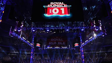Jan 29, 2022; St. Louis, MO, USA; Wrestles battle during the Royal Rumble The Dome at America's Center. Mandatory Credit: Joe Camporeale-USA TODAY Sports