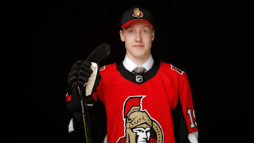 VANCOUVER, BRITISH COLUMBIA - JUNE 21: Lassi Thomson poses for a portrait after being selected nineteenth overall by the Ottawa Senators during the first round of the 2019 NHL Draft at Rogers Arena on June 21, 2019 in Vancouver, Canada. (Photo by Kevin Light/Getty Images)