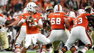 Oct 8, 2016; Miami Gardens, FL, USA; Miami Hurricanes quarterback Brad Kaaya (15) throws a pass during the first half against Florida State Seminoles at Hard Rock Stadium. Mandatory Credit: Steve Mitchell-USA TODAY Sports