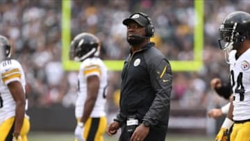 Oct 27, 2013; Oakland, CA, USA; Pittsburgh Steelers head coach Mike Tomlin on the sideline against the Oakland Raiders during the third quarter at O.co Coliseum. The Oakland Raiders defeated the Pittsburgh Steelers 21-18. Mandatory Credit: Kelley L Cox-USA TODAY Sports