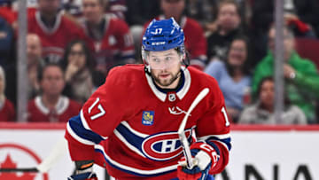 MONTREAL, CANADA - OCTOBER 14: Josh Anderson #17 of the Montreal Canadiens skates during the second period against the Chicago Blackhawks at the Bell Centre on October 14, 2023 in Montreal, Quebec, Canada. The Montreal Canadiens defeated the Chicago Blackhawks 3-2. (Photo by Minas Panagiotakis/Getty Images)