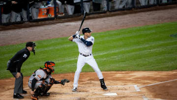 NEW YORK, NY - SEPTEMBER 25: Derek Jeter #2 of the New York Yankees steps up to plate for his first at bat during the game against the Baltimore Orioles at Yankee Stadium on Thursday, September 25, 2014 in the Bronx Borough of New York. (Photo by Taylor Baucom/MLB Photos via Getty Images)