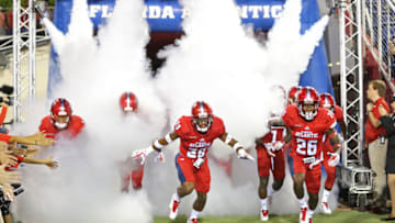 BOCA RATON, FL - SEPTEMBER 1: The Florida Atlantic Owls take the field before their game against the Navy Midshipmen on September 1, 2017 at FAU Stadium in Boca Raton, Florida. (Photo by Joel Auerbach/Getty Images)