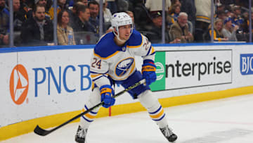 ST LOUIS, MO - JANUARY 24: Dylan Cozens #24 of the Buffalo Sabres skates against the St. Louis Blues at Enterprise Center on January 24, 2023 in St Louis, Missouri. (Photo by Dilip Vishwanat/Getty Images)