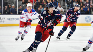 COLUMBUS, OH - NOVEMBER 10: Artemi Panarin #9 of the Columbus Blue Jackets skates against the New York Rangers on November 10, 2018 at Nationwide Arena in Columbus, Ohio. (Photo by Jamie Sabau/NHLI via Getty Images)
