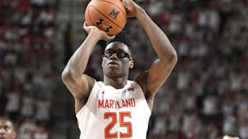 OKC Thunder 2020 Draft: COLLEGE PARK, MD - MARCH 08: Jalen Smith #25 of the Maryland Terrapins takes a foul shot. (Photo by Mitchell Layton/Getty Images)