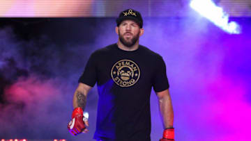Nov 3, 2017; University Park, PA, USA; Ryan Bader (red gloves) enters the arena prior to fighting Linton Vassell (not pictured ) during Bellator 186 at Bryce Jordan Center. Mandatory Credit: Matthew O'Haren-USA TODAY Sports