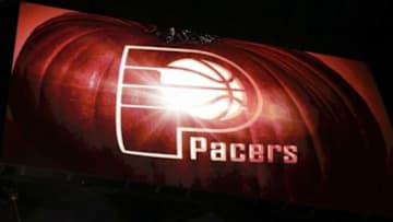 Oct 31, 2014; Indianapolis, IN, USA; During player introductions to commemorate Halloween, the Pacers logo is displayed on a pumpkin on the large video screen before the Memphis Grizzlies play against the Indiana Pacers at Bankers Life Fieldhouse. Mandatory Credit: Brian Spurlock-USA TODAY Sports