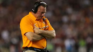 COLUMBIA, SC - OCTOBER 29: Head coach Butch Jones of the Tennessee Volunteers reacts during their game against the South Carolina Gamecocks at Williams-Brice Stadium on October 29, 2016 in Columbia, South Carolina. (Photo by Tyler Lecka/Getty Images)