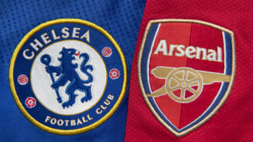 MANCHESTER, ENGLAND - JULY 24: The Arsenal and Chelsea club crests on the first team home shirts on July 24, 2020 in Manchester, United Kingdom. (Photo by Visionhaus)