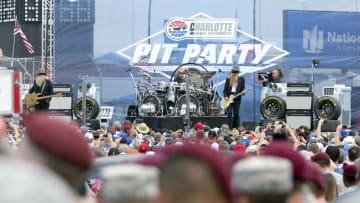 May 24, 2015; Concord, NC, USA; The band ZZ Top performs for members of the U.S. Military and fans before the NASCAR Coca-Cola 600 at Charlotte Motor Speedway. Mandatory Credit: Randy Sartin-USA TODAY Sports