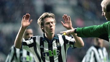 30 Dec 2000: Warren Barton of Newcastle United appeals during the FA Carling Premiership match against Manchester United played at St James Park, in Newcastle, England. The match ended in a 1-1 draw. \ Mandatory Credit: Stu Forster /Allsport