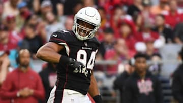 GLENDALE, ARIZONA - DECEMBER 09: Cameron Malveaux #94 of the Arizona Cardinals celebrates a sack in the first half of the NFL game against the Detroit Lions at State Farm Stadium on December 09, 2018 in Glendale, Arizona. (Photo by Jennifer Stewart/Getty Images)