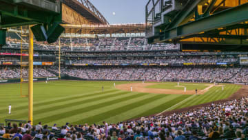 SEATTLE - JULY 10: A general view of Safeco Field with the moon visible during a Major League Baseball game between the Seattle Mariners and the Baltimore Orioles on July 10, 2003 in Seattle, Washington; pitching is Freddy Garcia of the Mariners; at bat is Luis Matos of the Orioles. (Photo by David Madison/Getty Images)