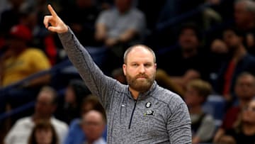 NEW ORLEANS, LOUISIANA - APRIL 05: Memphis Grizzlies head coach Taylor Jenkins looks on during the second quarter of an NBA game against the New Orleans Pelicans at Smoothie King Center on April 05, 2023 in New Orleans, Louisiana. NOTE TO USER: User expressly acknowledges and agrees that, by downloading and or using this photograph, User is consenting to the terms and conditions of the Getty Images License Agreement. (Photo by Sean Gardner/Getty Images)