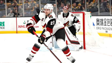 BOSTON, MA - DECEMBER 11: Arizona Coyotes defenseman Oliver Ekman-Larsson (23) looks to make a pass during a game between the Boston Bruins and the Arizona Coyotes on December 11, 2018, at TD Garden in Boston, Massachusetts. (Photo by Fred Kfoury III/Icon Sportswire via Getty Images)