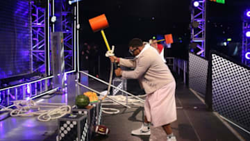 WESTWOOD, CA - JULY 14: (L-R) Host Russell Wilson, NFL player Rob Gronkowski, and TV personality/retired NFL player Michael Strahan speak onstage during the Nickelodeon Kids' Choice Sports Awards 2016 at UCLA's Pauley Pavilion on July 14, 2016 in Westwood, California. The Nickelodeon Kids' Choice Sports Awards 2016 show airs on July 17, 2016 at 8pm on Nickelodeon. (Photo by Mike Windle/KCSports2016/Getty Images for Nickelodeon)