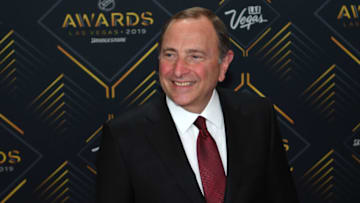 Jun 19, 2019; Las Vegas, NV, USA; NHL Commissioner Gary Bettman is pictured on the red carpet during the 2019 NHL Awards at Mandalay Bay. Mandatory Credit: Stephen R. Sylvanie-USA TODAY Sports