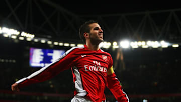LONDON, ENGLAND - NOVEMBER 04: Cesc Fabregas of Arsenal celebrates scoring the third goal of the game during the UEFA Champions League Group H match between Arsenal and AZ Alkmaar at the Emirates Stadium on November 4, 2009 in London, England. (Photo by Phil Cole/Getty Images)