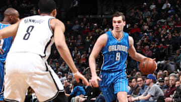BROOKLYN, NY - APRIL 1: Mario Hezonja #8 of the Orlando Magic handles the ball against the Brooklyn Nets during the game on April 1, 2017 at Barclays Center in Brooklyn, New York. NOTE TO USER: User expressly acknowledges and agrees that, by downloading and or using this Photograph, user is consenting to the terms and conditions of the Getty Images License Agreement. Mandatory Copyright Notice: Copyright 2017 NBAE (Photo by Nathaniel S. Butler/NBAE via Getty Images)