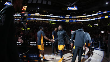 SALT LAKE CITY, UT - NOVEMBER 25: Donovan Mitchell #45 of the Utah Jazz gets introduced before the game against the Milwaukee Bucks on November 25, 2017 at vivint.SmartHome Arena in Salt Lake City, Utah. NOTE TO USER: User expressly acknowledges and agrees that, by downloading and or using this Photograph, User is consenting to the terms and conditions of the Getty Images License Agreement. Mandatory Copyright Notice: Copyright 2017 NBAE (Photo by Melissa Majchrzak/NBAE via Getty Images)