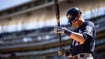 MINNEAPOLIS, MN - MAY 20: Christian Yelich #22 of the Milwaukee Brewers looks on against the Minnesota Twins on May 20, 2018 at Target Field in Minneapolis, Minnesota. The Twins defeated the Brewers 3-1. (Photo by Brace Hemmelgarn/Minnesota Twins/Getty Images) *** Local Caption *** Christian Yelich