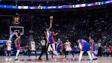 Miami Heat center Bam Adebayo (13) and Detroit Pistons center James Wiseman Credit: Allison Farrand-USA TODAY Sports