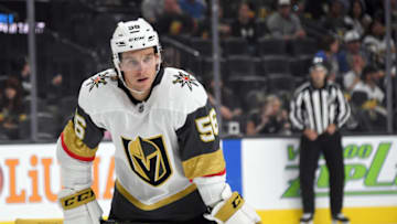 LAS VEGAS, NEVADA - OCTOBER 26: Erik Haula #56 of the Vegas Golden Knights waits for a faceoff in the first period of a game against the Tampa Bay Lightning at T-Mobile Arena on October 26, 2018 in Las Vegas, Nevada. The Lightning defeated the Golden Knights 3-2. (Photo by Ethan Miller/Getty Images)