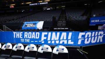 Mar 18, 2023; Sacramento, CA, USA; March Madness and Final Four signage is seen prior to a game between the Princeton Tigers and the Missouri Tigers at Golden 1 Center. Mandatory Credit: Kelley L Cox-USA TODAY Sports
