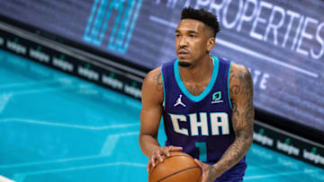 CHARLOTTE, NORTH CAROLINA - MAY 07: Malik Monk #1 of the Charlotte Hornets shoots the ball against the Orlando Magic in the second quarter during their game at Spectrum Center on May 07, 2021 in Charlotte, North Carolina. NOTE TO USER: User expressly acknowledges and agrees that, by downloading and or using this photograph, User is consenting to the terms and conditions of the Getty Images License Agreement. (Photo by Jacob Kupferman/Getty Images)