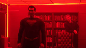 Superman & Lois -- "Anti-Hero" -- Image Number: SML207b_0245r.jpg -- Pictured (L-R): Tyler Hoechlin as Superman and Adam Rayner as Morgan Edge -- Photo: Shane Harvey/The CW -- (C) 2022 The CW Network, LLC. All Rights Reserved