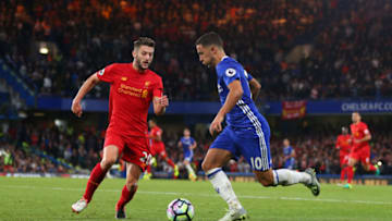 LONDON, ENGLAND - SEPTEMBER 16: Adam Lallana of Liverpool and Eden Hazard of Chelsea during the Premier League match between Chelsea and Liverpool at Stamford Bridge on September 16, 2016 in London, England. (Photo by Catherine Ivill - AMA/Getty Images)