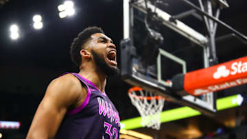 MINNEAPOLIS, MN - JANUARY 11: Karl-Anthony Towns #32 of the Minnesota Timberwolves. (Photo by David Berding/Getty Images)
