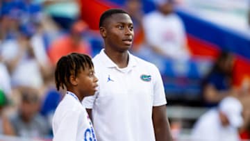 Sep 9, 2023; Gainesville, Florida, USA; Florida Gators recruit DJ Lagway watches warm ups before the game against the McNeese State Cowboys at Ben Hill Griffin Stadium. Mandatory Credit: Matt Pendleton-USA TODAY Sports