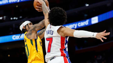 Utah Jazz guard Jordan Clarkson (00) shoots defended by Detroit Pistons guard Killian Hayes Credit: Rick Osentoski-USA TODAY Sports