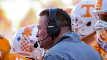 Nov 14, 2015; Knoxville, TN, USA; Tennessee Volunteers head coach Butch Jones during the second half against the North Texas Mean Green at Neyland Stadium. Tennessee won 24 to 0. Mandatory Credit: Randy Sartin-USA TODAY Sports