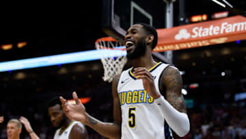 MIAMI, FL - MARCH 19: Will Barton #5 of the Denver Nuggets reacts during the second half of the game against the Miami Heat at American Airlines Arena on March 19, 2018 in Miami, Florida. NOTE TO USER: User expressly acknowledges and agrees that, by downloading and or using this photograph, User is consenting to the terms and conditions of the Getty Images License Agreement. (Photo by Rob Foldy/Getty Images)