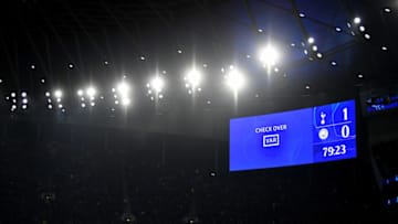 LONDON, ENGLAND - APRIL 09: The LED screen shows a message of VAR check in progress during the UEFA Champions League Quarter Final first leg match between Tottenham Hotspur and Manchester City at Tottenham Hotspur Stadium on April 09, 2019 in London, England. (Photo by Dan Mullan/Getty Images)
