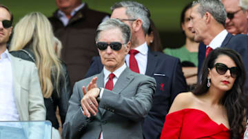 LONDON, ENGLAND - AUGUST 13: Liverpool owner John W Henry with his wife Linda Pizzuti Henry during the Premier League match between Chelsea FC and Liverpool FC at Stamford Bridge on August 13, 2023 in London, England. (Photo by Robin Jones/Getty Images)