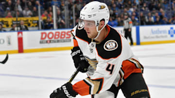 ST. LOUIS, MO - NOVEMBER 29: Anaheim Ducks defenseman Cam Fowler (4) during a NHL game between the Anaheim Ducks and the St. Louis Blues on November 29, 2017, at Scottrade Center, St. Louis, MO. Anaheim won, 3-2. (Photo by Keith Gillett/Icon Sportswire via Getty Images)