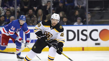NEW YORK, NEW YORK - FEBRUARY 16: Matt Grzelcyk #48 of the Boston Bruins skates against the New York Rangers at Madison Square Garden on February 16, 2020 in New York City. The Bruins defeated the Rangers 3-1. (Photo by Bruce Bennett/Getty Images)