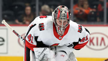 PHILADELPHIA, PA - DECEMBER 07: Craig Anderson #41 of the Ottawa Senators looks on during warm-ups against the Philadelphia Flyers on December 7, 2019 at the Wells Fargo Center in Philadelphia, Pennsylvania (Photo by Len Redkoles/NHLI via Getty Images)