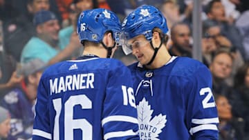 Mitch Marner #16 and William Nylander #29 of the Toronto Maple Leafs. (Photo by Claus Andersen/Getty Images)