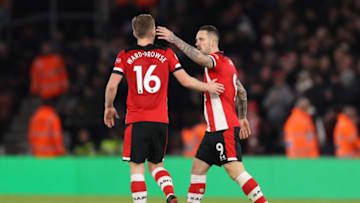 SOUTHAMPTON, ENGLAND - DECEMBER 28: Danny Ings of Southampton celebrates with teammate James Ward-Prowse after scoring his team's first goal during the Premier League match between Southampton FC and Crystal Palace at St Mary's Stadium on December 28, 2019 in Southampton, United Kingdom. (Photo by Jack Thomas/Getty Images)